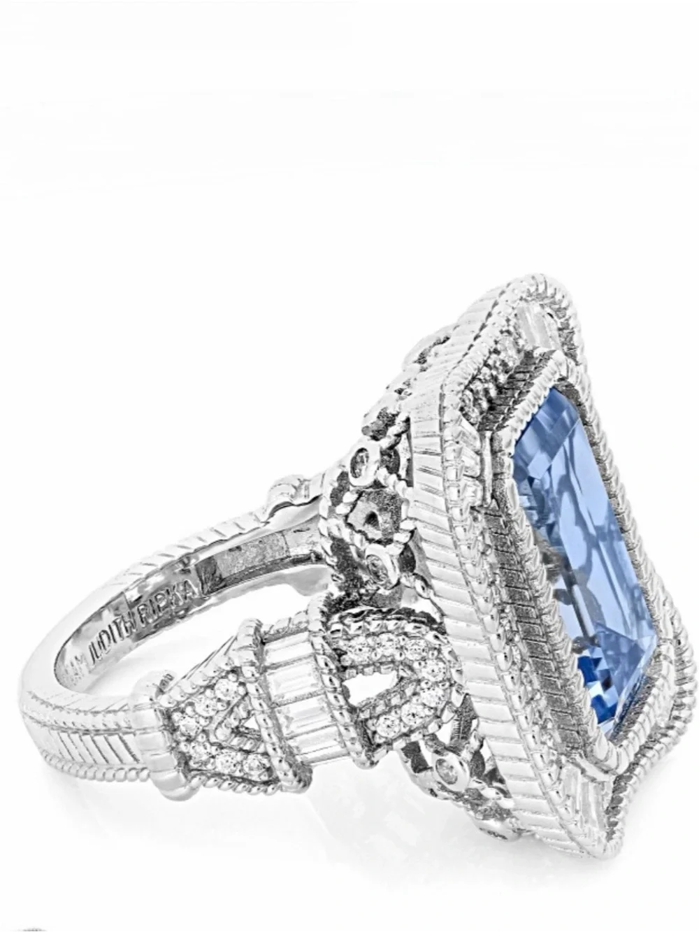 Judith Ripka Lab Blue Spinel, Rhodium Over Sterling Silver Princess Ring, size 6